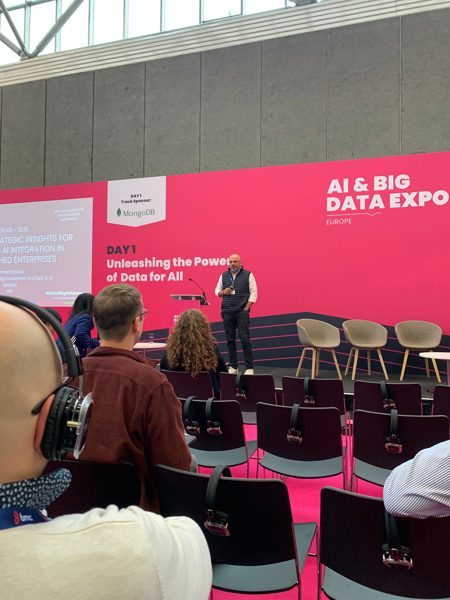 Ahmed speaking on stage at AI & Big Data Expo Europe